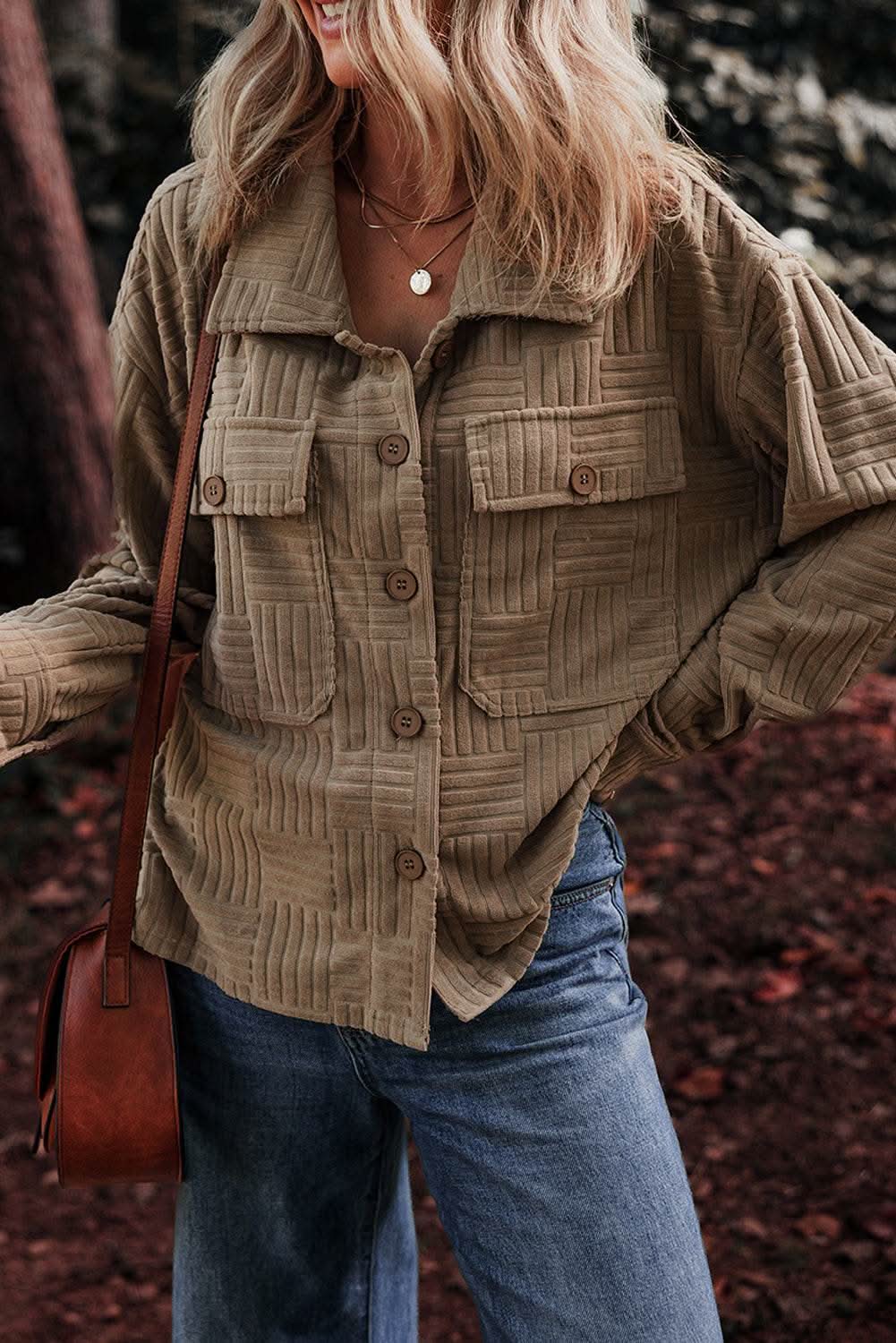 Chic dark khaki shacket with pockets - Love Salve